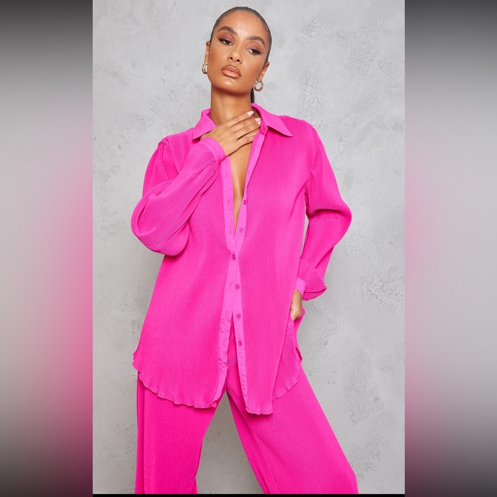NWT Hot Pink Button Front Shirt and Pant Set